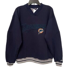 Vintage Pro Player Miam Dolphins Sweatshirt Warmup Mens Large Blue Logo Spellout